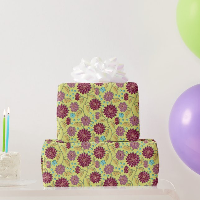 Trailing Dahlia Flower Red på Gult Presentpapper (Festgåvor)