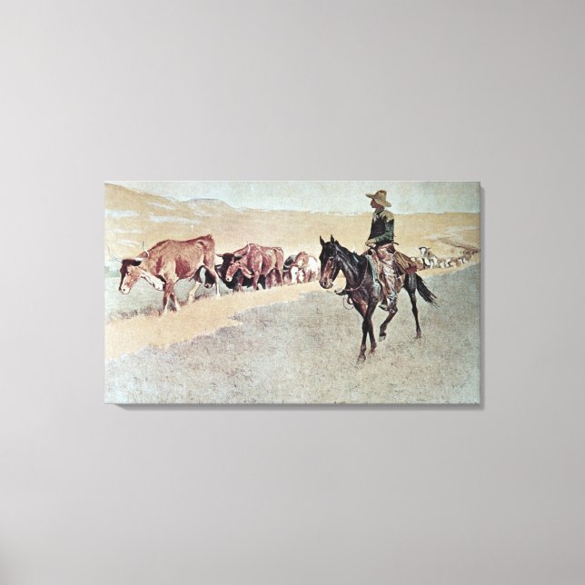Trailing Texas Longhorns (olja på canvas) Canvastryck (Framsida)