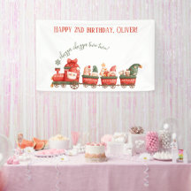 Train 2nd Birthday Watercolor Santa Party Express