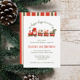 Train 2nd Birthday Watercolor Santa Party Express Inbjudningar