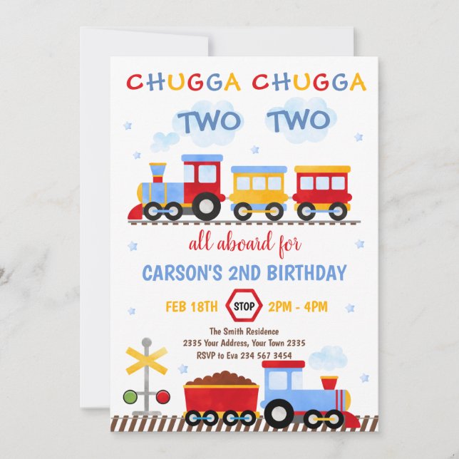 Train Birthday Invite Chugga Chugga Two Two Train Inbjudningar (Framsida)