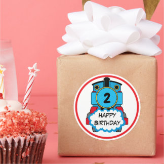 Train Happy Birthday round Sticker Runt Klistermärke