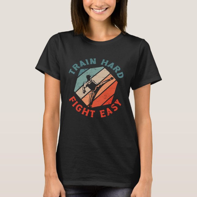 Train Hard Fight Easy Aikido Karate Jiu Jitsu T Shirt (Framsida)
