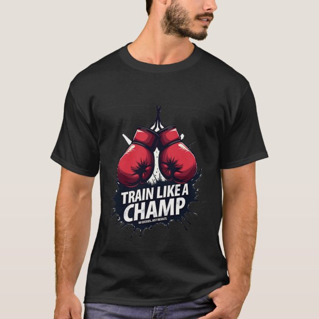 Train Like a Champ: Red Boxing Gloves & Motivation T Shirt (Framsida)