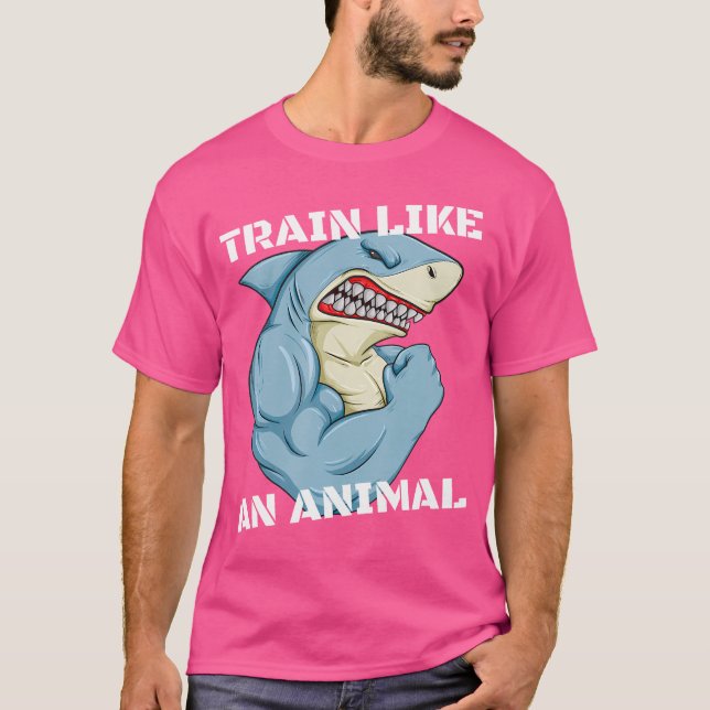 Train Like An Animal Shark Weightlifting Muscle Fi T Shirt (Framsida)