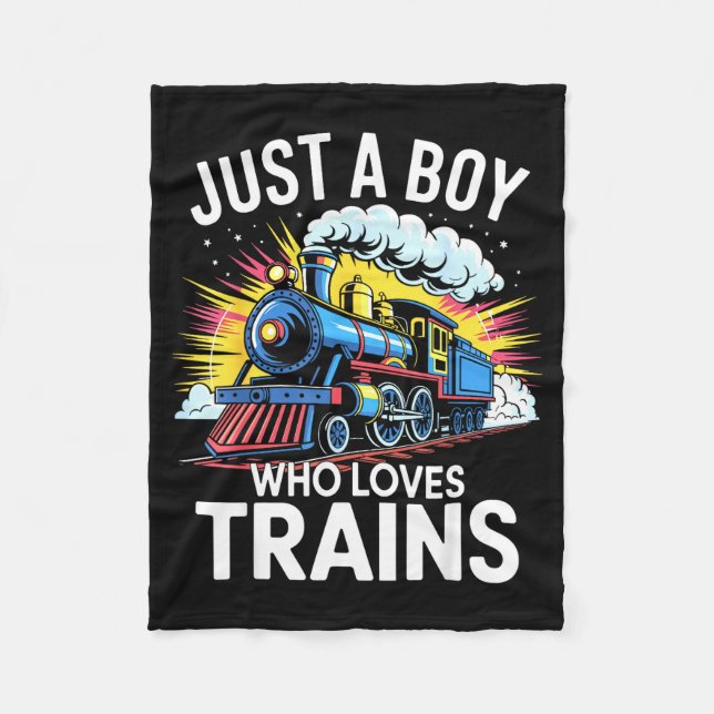Train Lover Just A Boy Who Loves Trains  Fleecefilt (Framsidan)