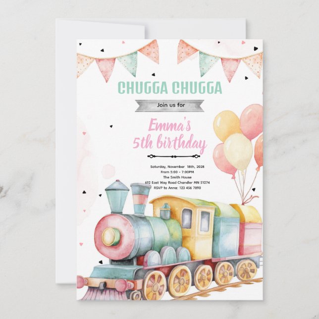 Train party girl invitation inbjudningar (Framsida)