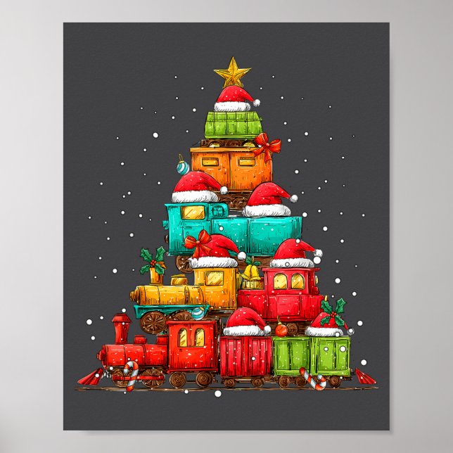 Train Railroad Locomotive Christmas Tree Xmas Hat  Poster (Framsidan)