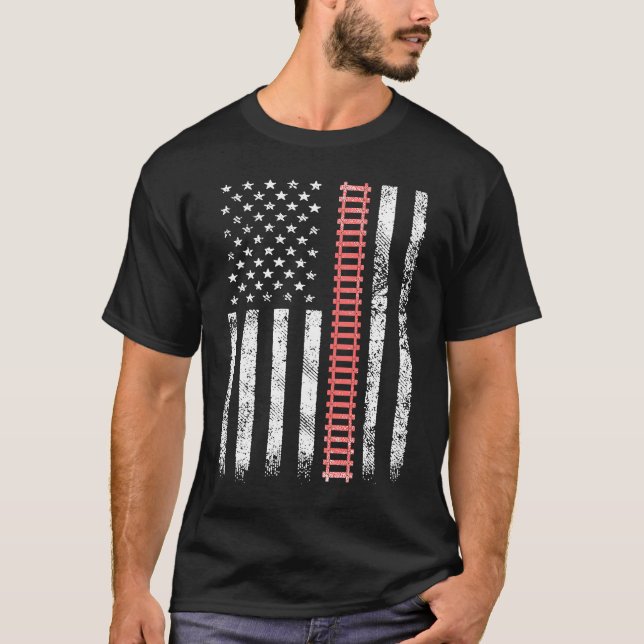 Train Railway Fan Railfan Model Railroad USA Ameri T Shirt (Framsida)