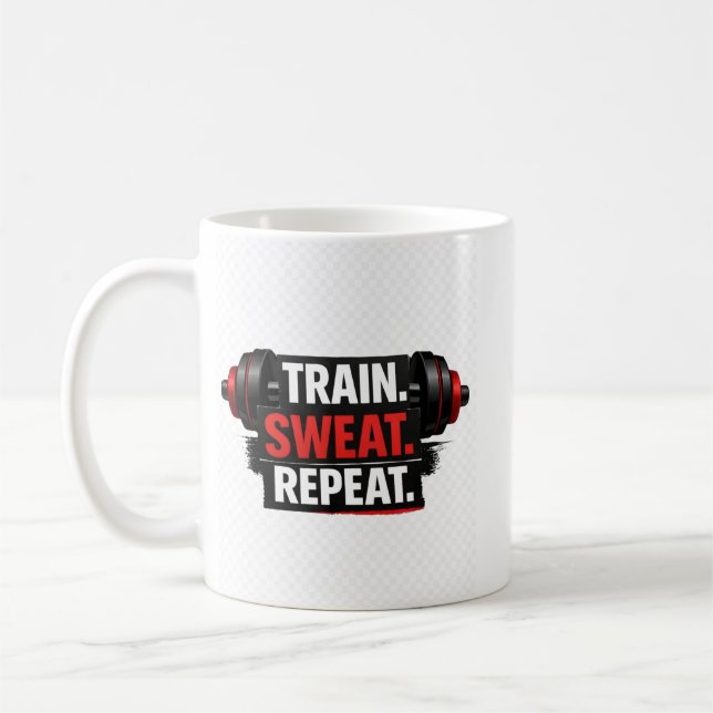 Train Sweat Repeat Gym design Kaffemugg (Vänster)