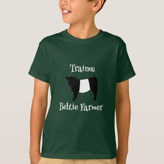 Trainee Beltie Farmer Baby Belted Galloway Cows T Shirt (Framsida)
