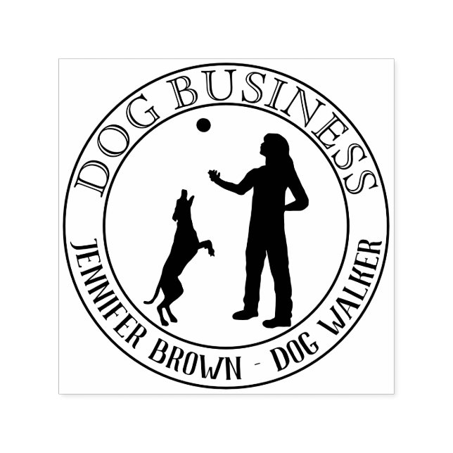 Trainer Walker spelar med Hund Självfärgande Stämpel (Design)