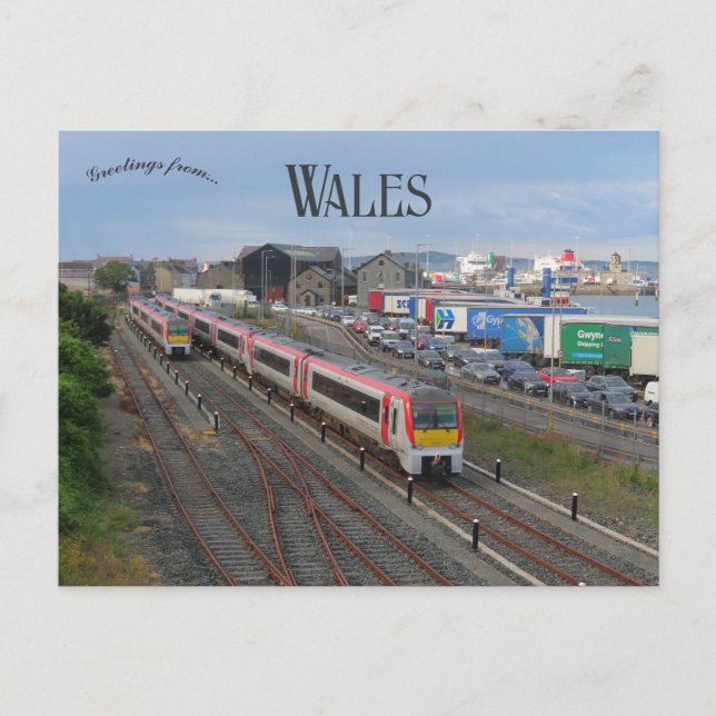 Trains in Holyhead Wales Vykort (Framsida)
