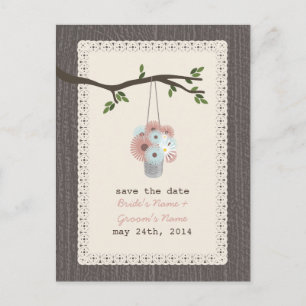 Träinspirerad burk med prästkragar Save The Date Meddelande Vykort