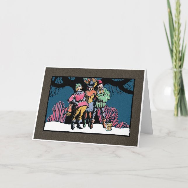 Träkloss-Stil medeltida Carolers Helgkort (Framsida)