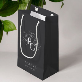 Träkol | Chic Monogram Välkomsthälsning Bröllop Gi