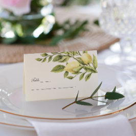 Träkol | Citroner Löv elegant bröllop Visitkort