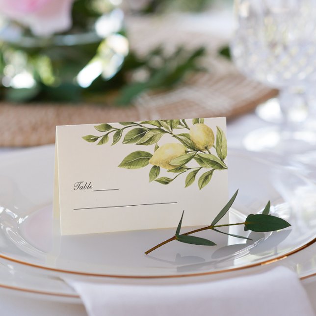 Träkol | Citroner Löv elegant bröllop Visitkort (Skapare uppladdad)