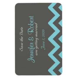 Träkol och Aqua Chevron Bröllop spara datum Magnet