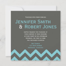 Träkol och Aqua Chevron Posh Wedding bjudande Inbjudningar