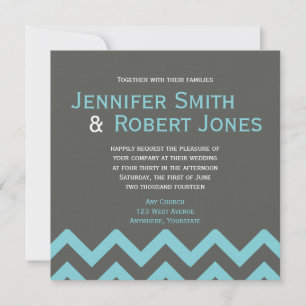 Träkol och Aqua Chevron Posh Wedding bjudande Inbjudningar