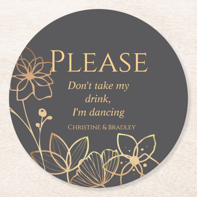 Träkol och Guld Jag dansar Underlägg Papper Rund (Framsidan)