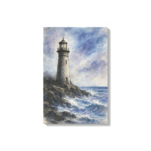 Träkol och vattenfärgsfyr på Rocky Kusten