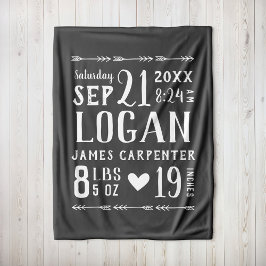 Träkol Pojke Birth Stats Keepsaké Fleecefilt