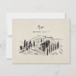 Träkol Sketched Italienska Winery Bröllop OSA Kort