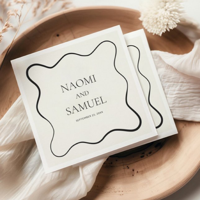 Träkol Vågigt Gräns Bröllop Pappersservett (Skapare uppladdad)