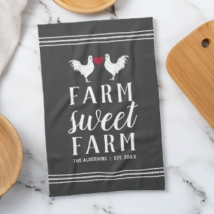 Träkol & vit Personlig Farm Sweet Farm Kökshandduk