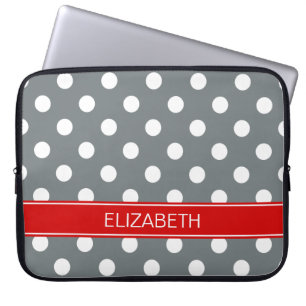 Träkol Whty Polka dots #2 Röda Namn Monogram Laptop Fodral