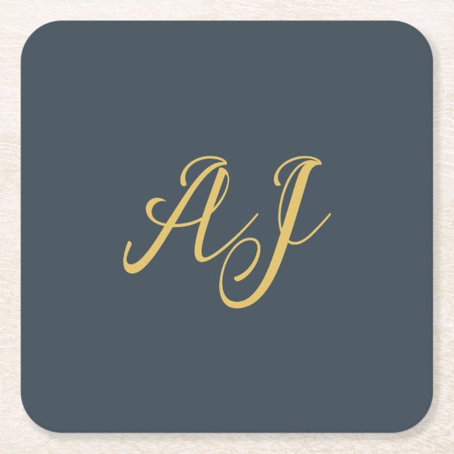 Träkols guld färg monogram professionell initial underlägg papper kvadrat (Framsidan)