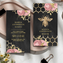 Träkols Guld Folie Rodnad Rosa Blommig Honungsbi Visitkort