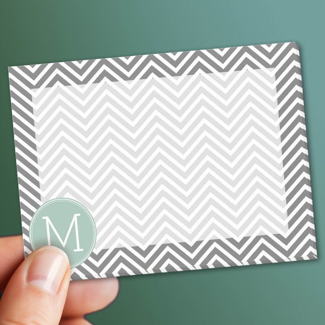 Träkols- och mintgröna chevroner anpassat monogram post-it block (Custom Post It Notepad)