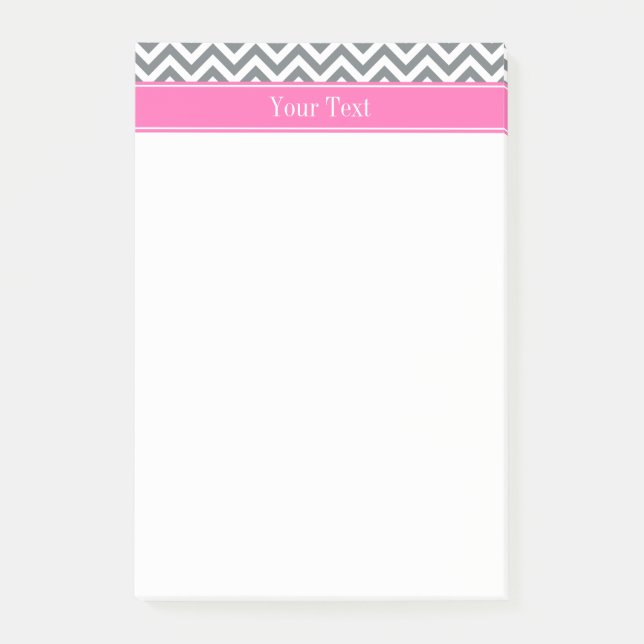 Träkols Vit LG2 Chevron Het Pink Namn Monogram Post-it Block (Framsida)