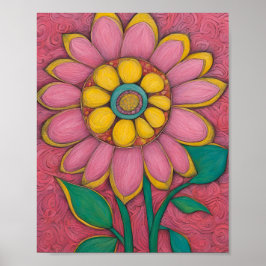 Träkolsblyertblomma- Rosa Star Poster