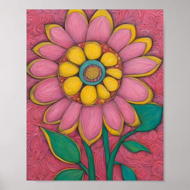 Träkolsblyertblomma- Rosa Star Poster (Framsidan)