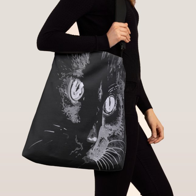 Träkolskonst, svart katt Porträtt Axelväska (Närbild)