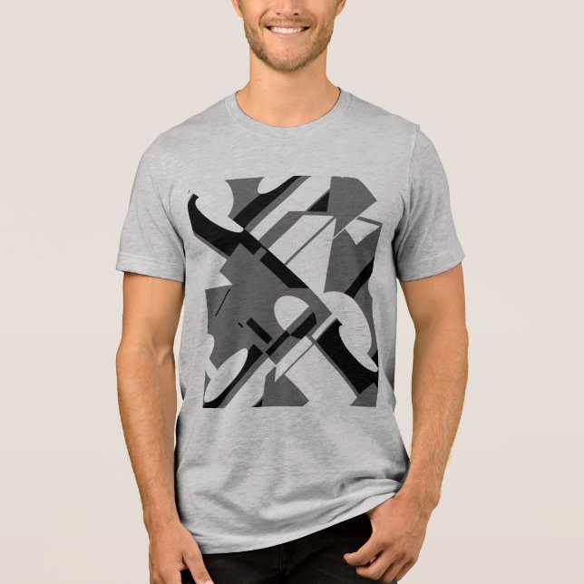 Träkolssvart diagonal Geometric Art MCM-inspirerad T Shirt (Framsida)