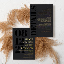 Träkolssvart och Guld-typografi 2 på 1 Bröllop