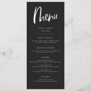 Träkolsvart Modern Minimalialist Bröllop Menu Meny