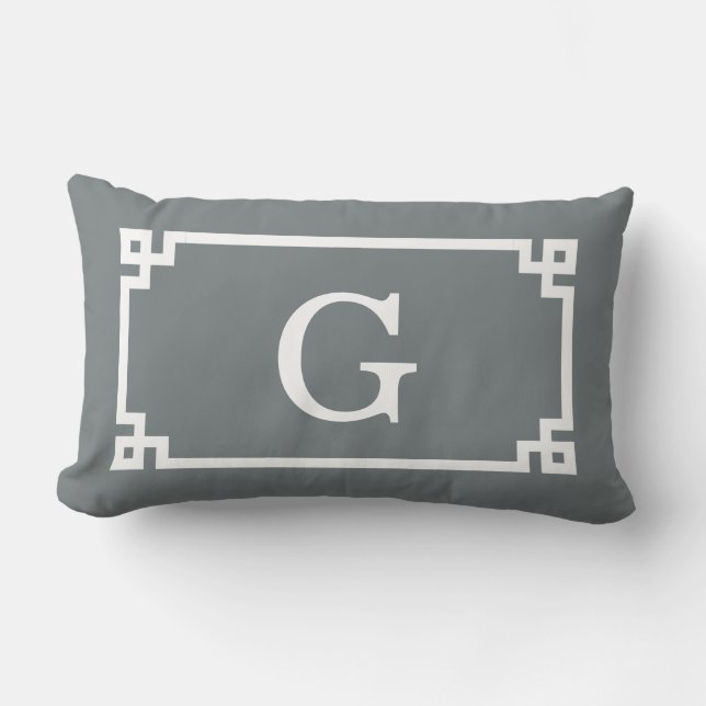 Träkolsvit Grekisk Nykelram #2 Initial Monogramm Lumbarkudde (Framsida)
