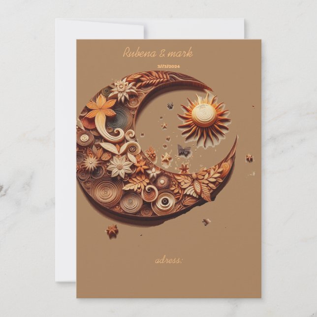 Träkonsthyrning av bröllop spara datum inbjudningar (Framsida)