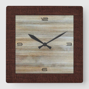 Träkornig Modern Burlap Gräns Fyrkantig Klocka