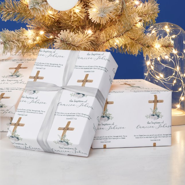 Träkors Vitt & Blått Dop Bibelvers Presentpapper (Helgdagar)