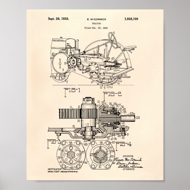 Traktor 1932 Patent Art Old Peper Poster (Framsidan)