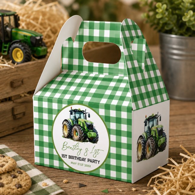 Traktor 1:a födelsedagsfest kul gård  presentaskar (Tractor 1st Birthday Party Fun Farm Favor Boxes)