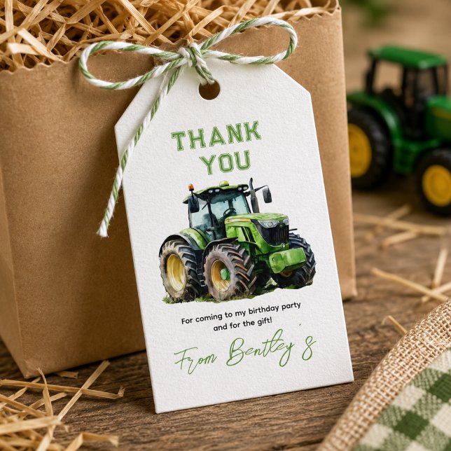 Traktor 1-års födelsedagsfest på roliga bondgården presentetikett (Tractor 1st Birthday Party Fun Farm Gift Tags)
