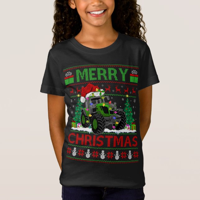 Traktor Älskare Julafton Träd Ugly Santa Tractor C T Shirt (Framsida)